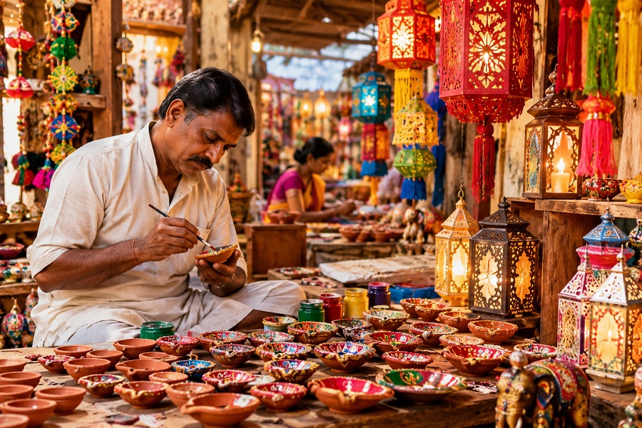Diwali Handicraft Tourism: Exploring Traditional Diyas, Colorful Lanterns, and Indian Artisan Markets